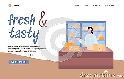 Creamery factory or cheese manufacture website, cartoon vector illustration. Vector Illustration