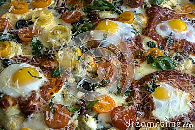 A colorful texture of a delicious pizza. Stock Photo