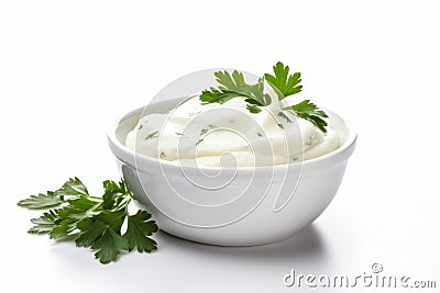 Creamy Bowl mayonnaise parsley. Generate Ai Stock Photo