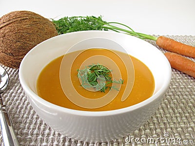 Creamy carrot soup with coconut milk Stock Photo