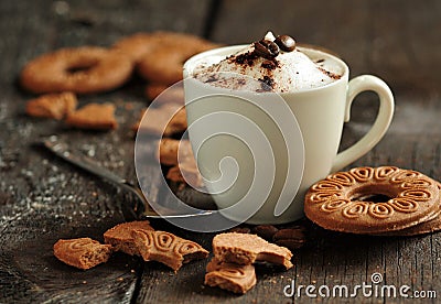 Creamy coffee and cookies Stock Photo