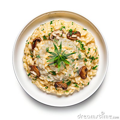 creamy and flavorful risotto isolated on a clean white background. Stock Photo