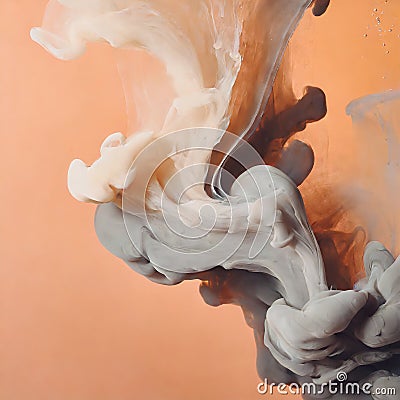 Creamy gray ink fluid composition on pastel muted orange background, trendy luxury creative design backdrop Stock Photo