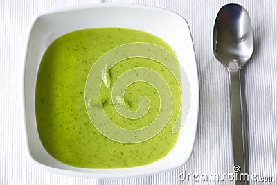 Creamy green soup of wild garlic and spinach Stock Photo