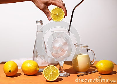 Creamy lemonade trendy summer mocktail. Cold non-alcoholic cocktail with lemon juice and sweetened condensed milk Stock Photo