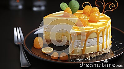 Creamy Mango Dreams - A Mousse Cake Sensation. Generative AI Stock Photo