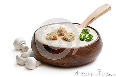 Creamy mushroom soup isolated on white Stock Photo