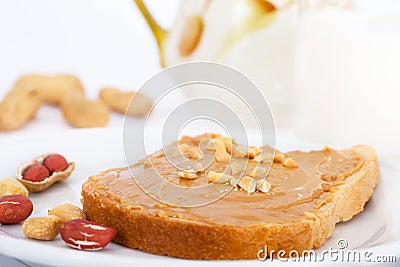 Creamy peanut butter on bread toast Stock Photo
