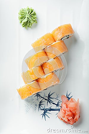 Creamy salmon roll above view Stock Photo