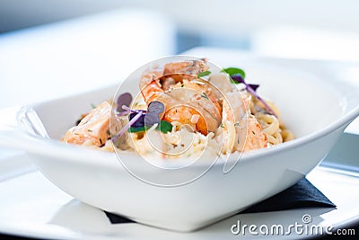 Creamy seafood pasta Stock Photo