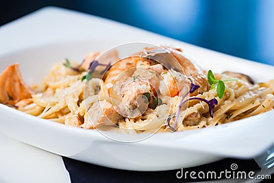 Creamy seafood pasta Stock Photo