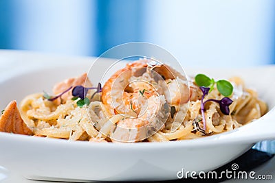 Creamy seafood pasta Stock Photo