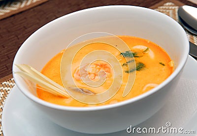 Creamy soup from seafood Stock Photo