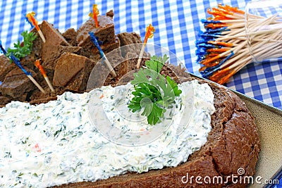 Creamy Spinach Dip in Bread Loaf Stock Photo