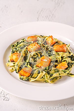 Creamy spinach pasta Stock Photo