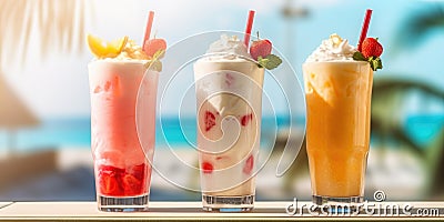 Creamy Strawberry Mango And Vanilla Shakes Delicious And Refreshing Drinks For The Summer Season Stock Photo