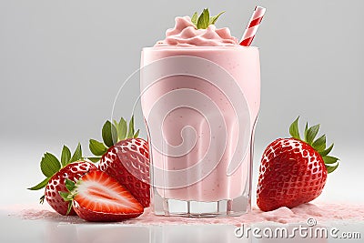 Creamy strawberry milkshake isolated on white background Stock Photo