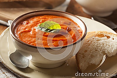Creamy Tomato Basil Bisque Soup Stock Photo