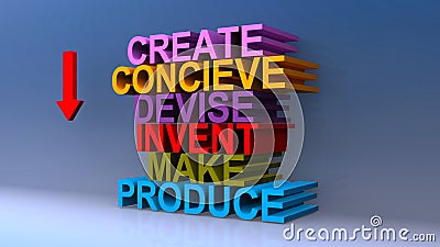 Create concieve devise invent make produce on blue Stock Photo