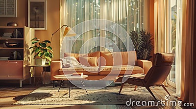 Create a contemporary living room ambiance by using Peach Fuzz hd Stock Photo