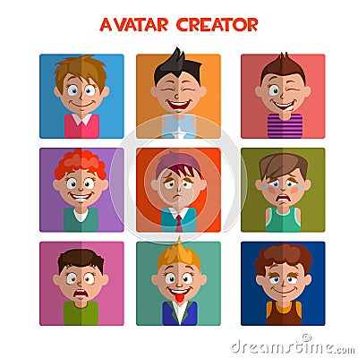 Create a cute avatar, emotions and hairstyles Vector Illustration