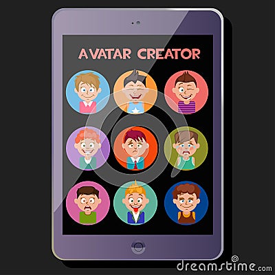 Create a cute avatar, emotions and hairstyles Vector Illustration