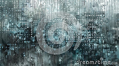 Create digital art with matrix code resembling abstract rainfall for a cyberthemed scene. AIG53M Stock Photo