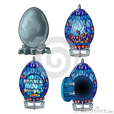 Create fairy house from stone egg, four stage Vector Illustration