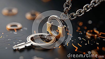 Create a high-tech scene with digital keys and locks made from Generative AI data streams Illustration Stock Photo