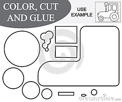 Create the image of tractor transport using scissors and glue. Vector Illustration