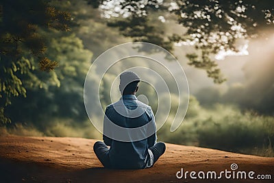 A serene photograph capturing the essence of mindfulness through a solitary figure amidst a vast expanse of simplicity and Stock Photo