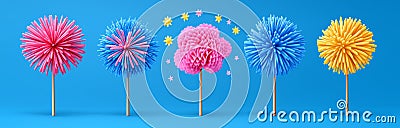 Create a starburst fire and spark effect with a welding machine on a dark background. A realistic 3D set of sparkler Stock Photo