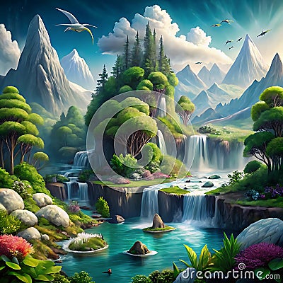 Create surreal landscapes that combine multiple ecosystems, such as a rainforest with Arctic elements Stock Photo