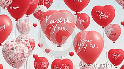 Create a vector pattern of white and red balloons forming the words 