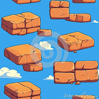 Create a vibrant D platformer game with unique texture bricks on a crisp white background in flat style Stock Photo