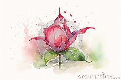 Create a watercolor illustration of a rosebud with a whimsical and magical effect Cartoon Illustration