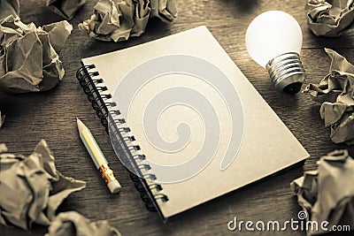 Create Writing Idea Recycle Notebook Stock Photo