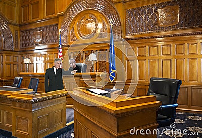 Courtroom Lawyer, Judge, Witness Stand Template Stock Photo