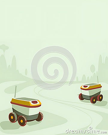 Created by AI:Autonomous delivery robots on the way Stock Photo