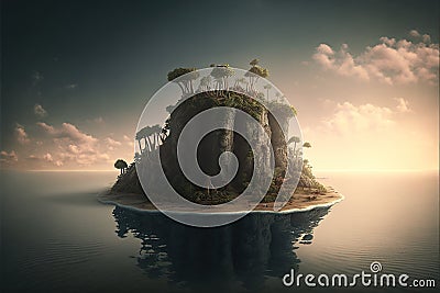 Created with Generative AI technology. Deserted island Stock Photo