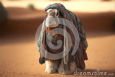 Created with Generative AI technology. a rabbit in bedouin clothing Stock Photo