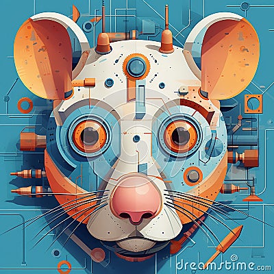 Digital illustration of an abstract, pixelated style mouse. Created using ai generative. Cartoon Illustration