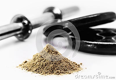 Creatine or whey food supplement, sports supplement, creatine, hmb, bcaa, amino acid or vitamin powder. Sports nutrition concept. Stock Photo