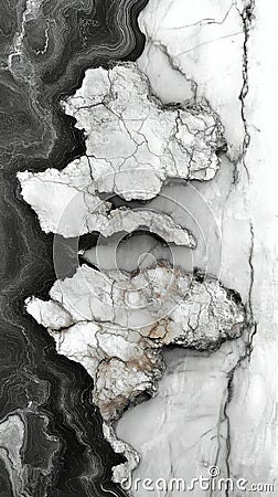 Creating an abstract marble surface with intricate black and white patterns resembling tree branches Stock Photo