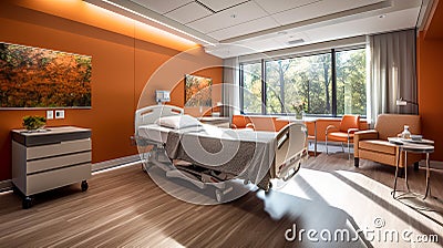Creating a Healing Environment, Modern Hospital Patient Room, Generative AI Stock Photo