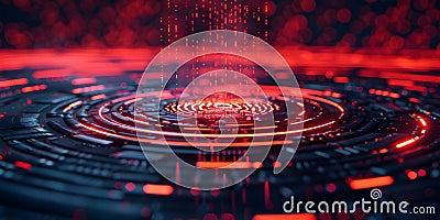 Creating a high-tech abstract background with a futuristic digital fingerprint scanner. Concept Stock Photo