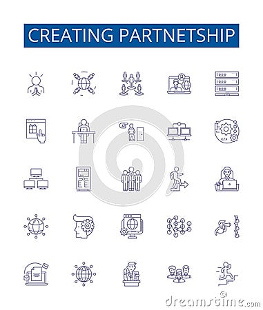 Creating partnetship line icons signs set. Design collection of Partnership, Collaborate, Alliance, Affinity, Syndicate Vector Illustration