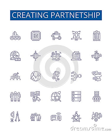 Creating partnetship line icons signs set. Design collection of Partnership, Collaborate, Alliance, Affinity, Syndicate Vector Illustration