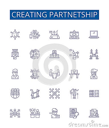 Creating partnetship line icons signs set. Design collection of Partnership, Collaborate, Alliance, Affinity, Syndicate Vector Illustration