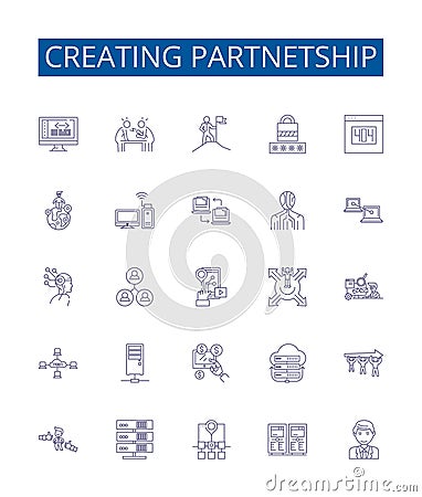 Creating partnetship line icons signs set. Design collection of Partnership, Collaborate, Alliance, Affinity, Syndicate Vector Illustration